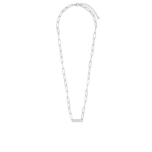 Paperclip Chain Personalized 1 Name Bar Necklace In Silver