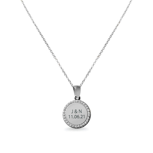 Personalized Circle Necklace with CZ Stones In Silver