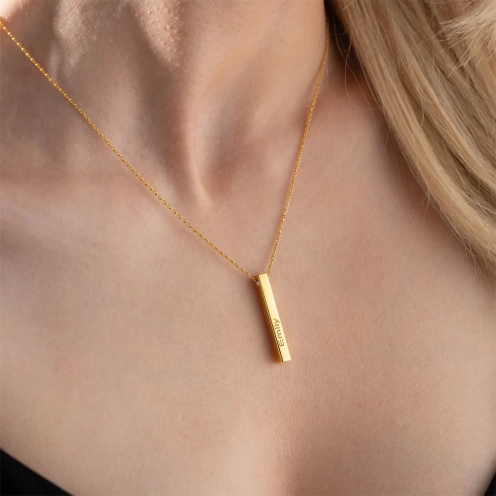 Vertical 3D Bar Necklace in Gold