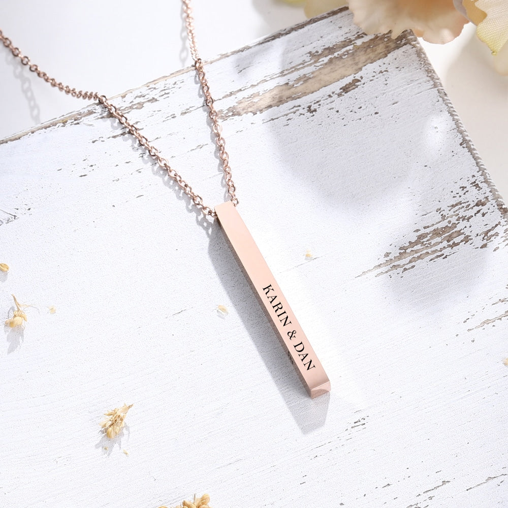 Vertical 3D Bar Necklace in Rose Gold