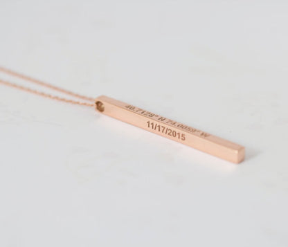 Vertical 3D Bar Necklace in Rose Gold