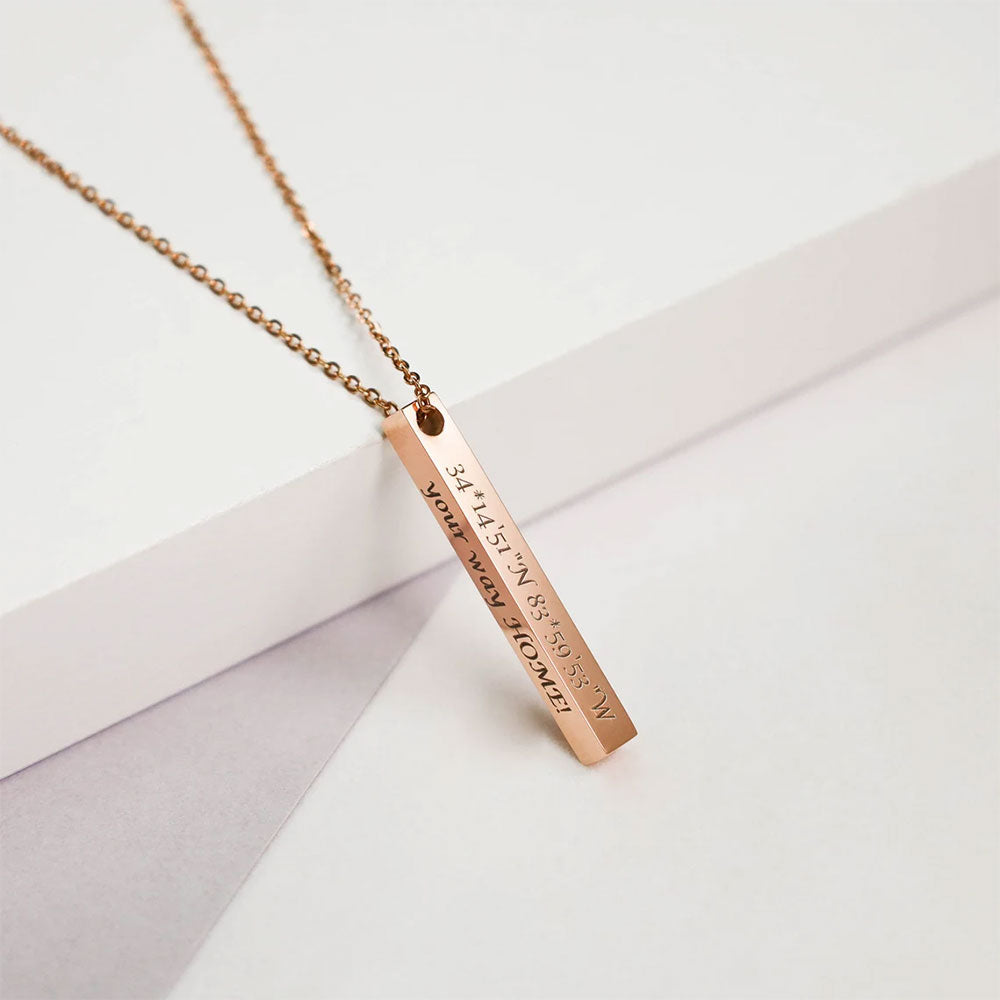 Vertical 3D Bar Necklace in Rose Gold