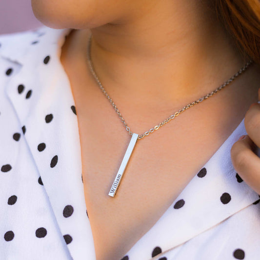 Vertical 3D Bar Necklace in Silver