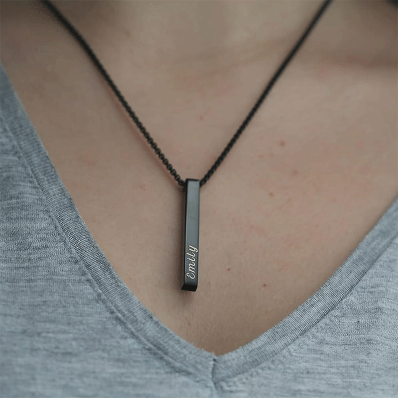 Vertical 3D Bar Necklace in Black - Main Image