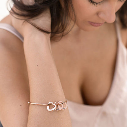 Bangle Bracelet with Heart Pendants in Rose Gold