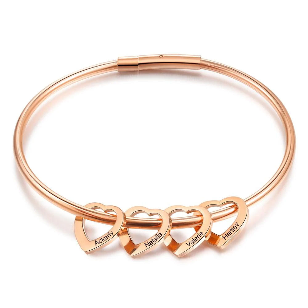 Bangle Bracelet with Heart Pendants in Rose Gold