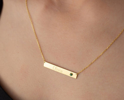 Bar Necklace with Birthstone in Gold