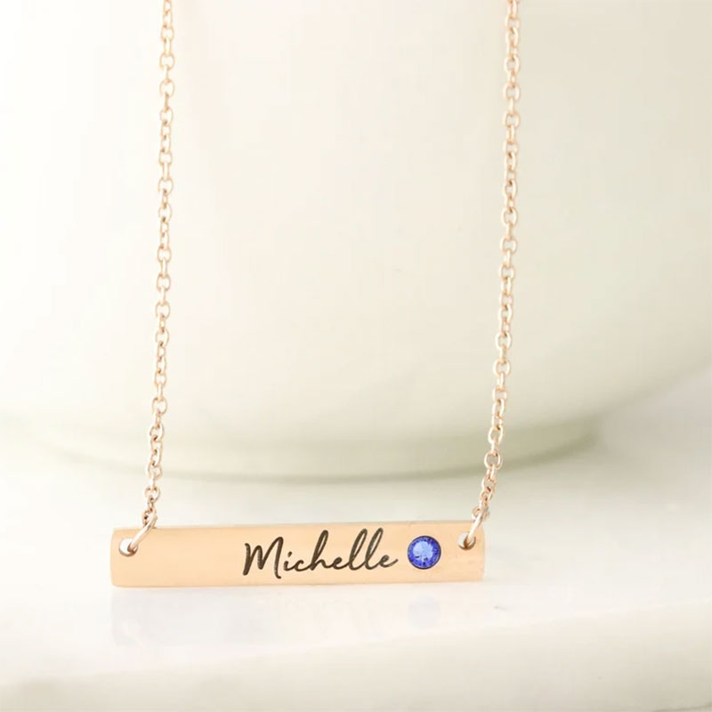 Bar Necklace with Birthstone in Gold