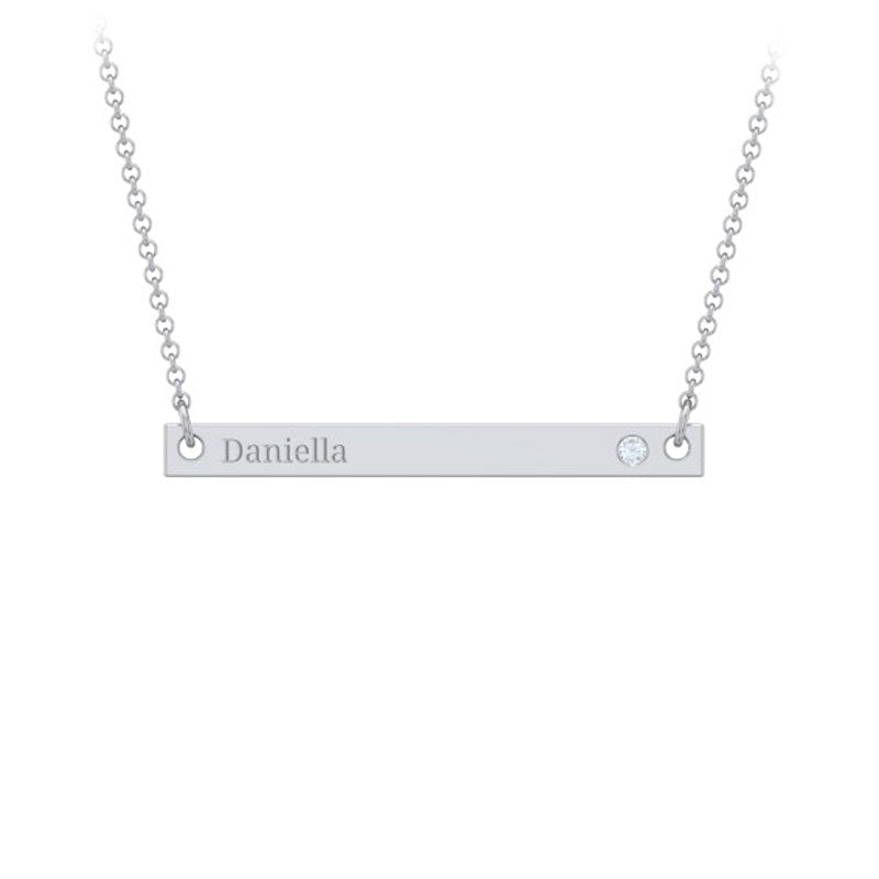 Bar Necklace with Birthstone in Silver