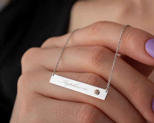 Bar Necklace with Birthstone in Silver