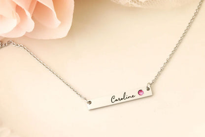 Bar Necklace with Birthstone in Silver