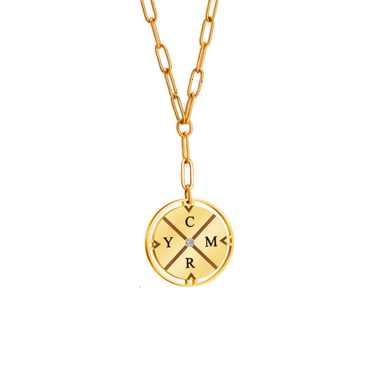 Personalized Initial Compass Necklace with Center Diamond