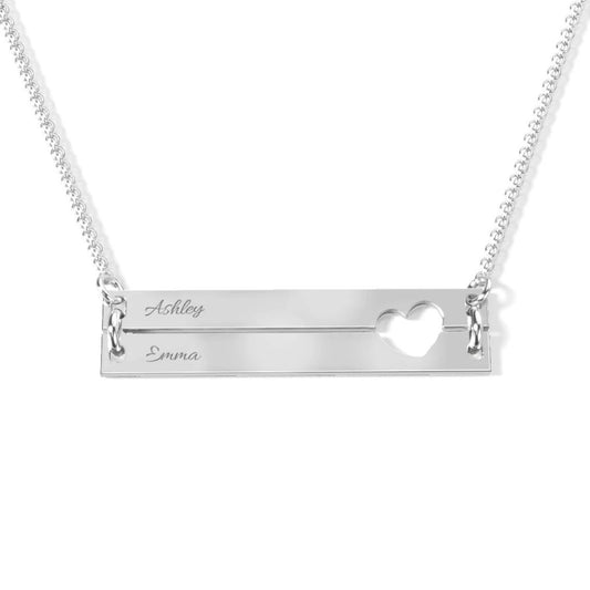 Personalized Double Bar Necklace with Heart Cutout In SIlver