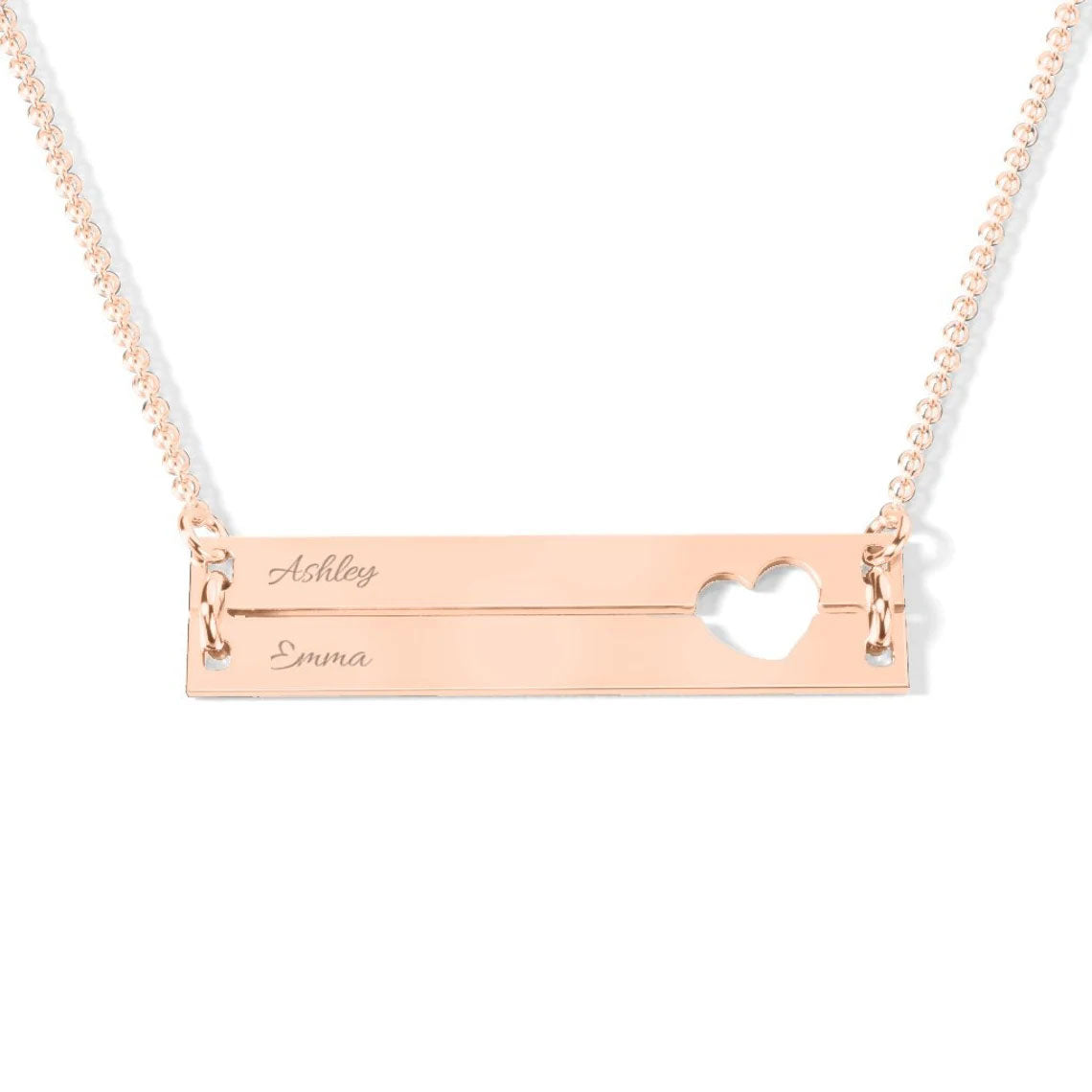 Personalized Double Bar Necklace with Heart Cutout In SIlver