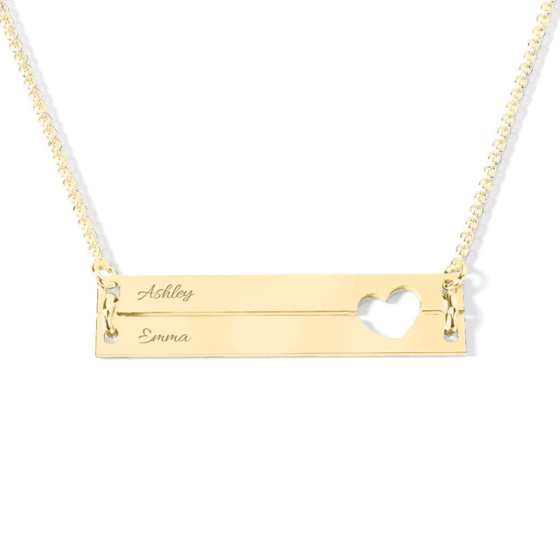 Personalized Double Bar Necklace with Heart Cutout In SIlver