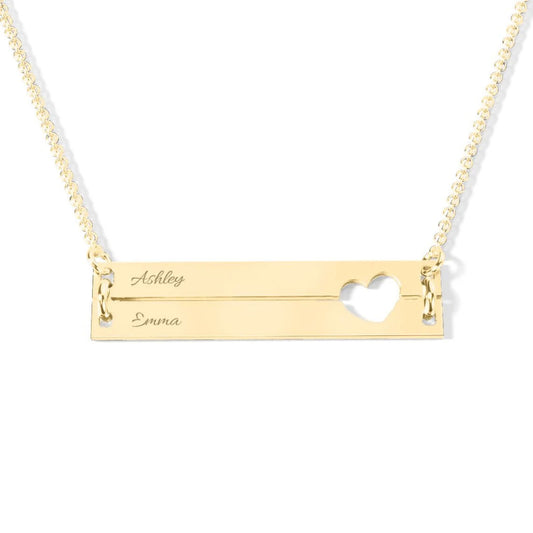 Personalized Double Bar Necklace with Heart Cutout