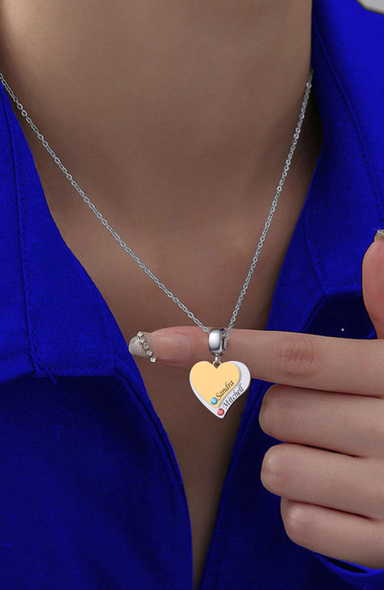 Double Heart with Birthstone Name Necklace