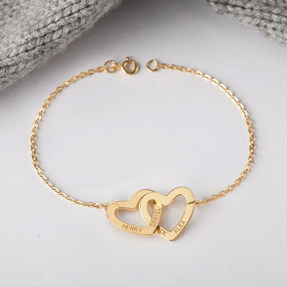 Interlocking Double Heart Bracelet in Gold