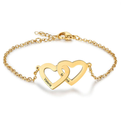 Interlocking Double Heart Bracelet in Gold