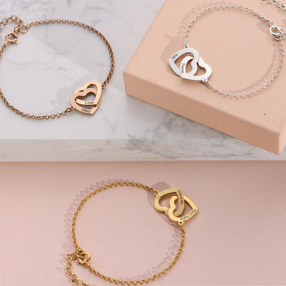 Interlocking Double Heart Bracelet in Gold