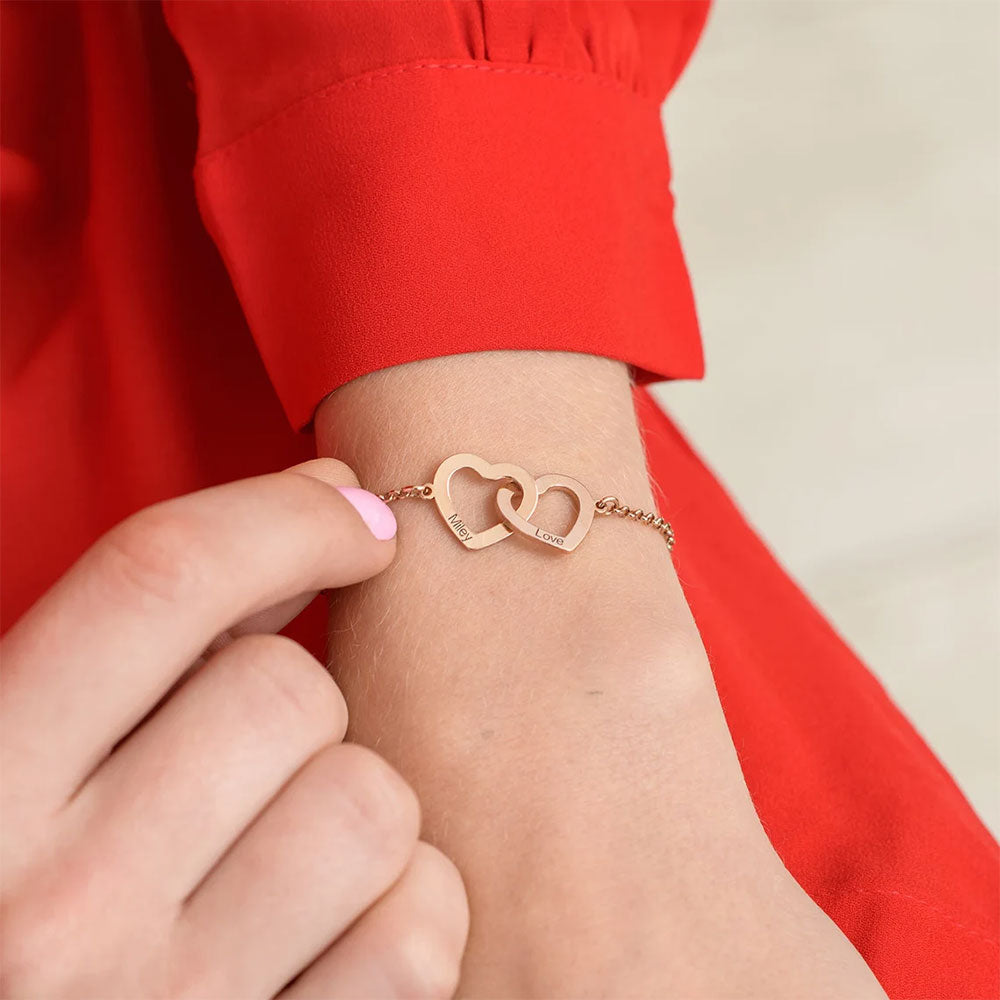 Interlocking Double Heart Bracelet in Rose Gold