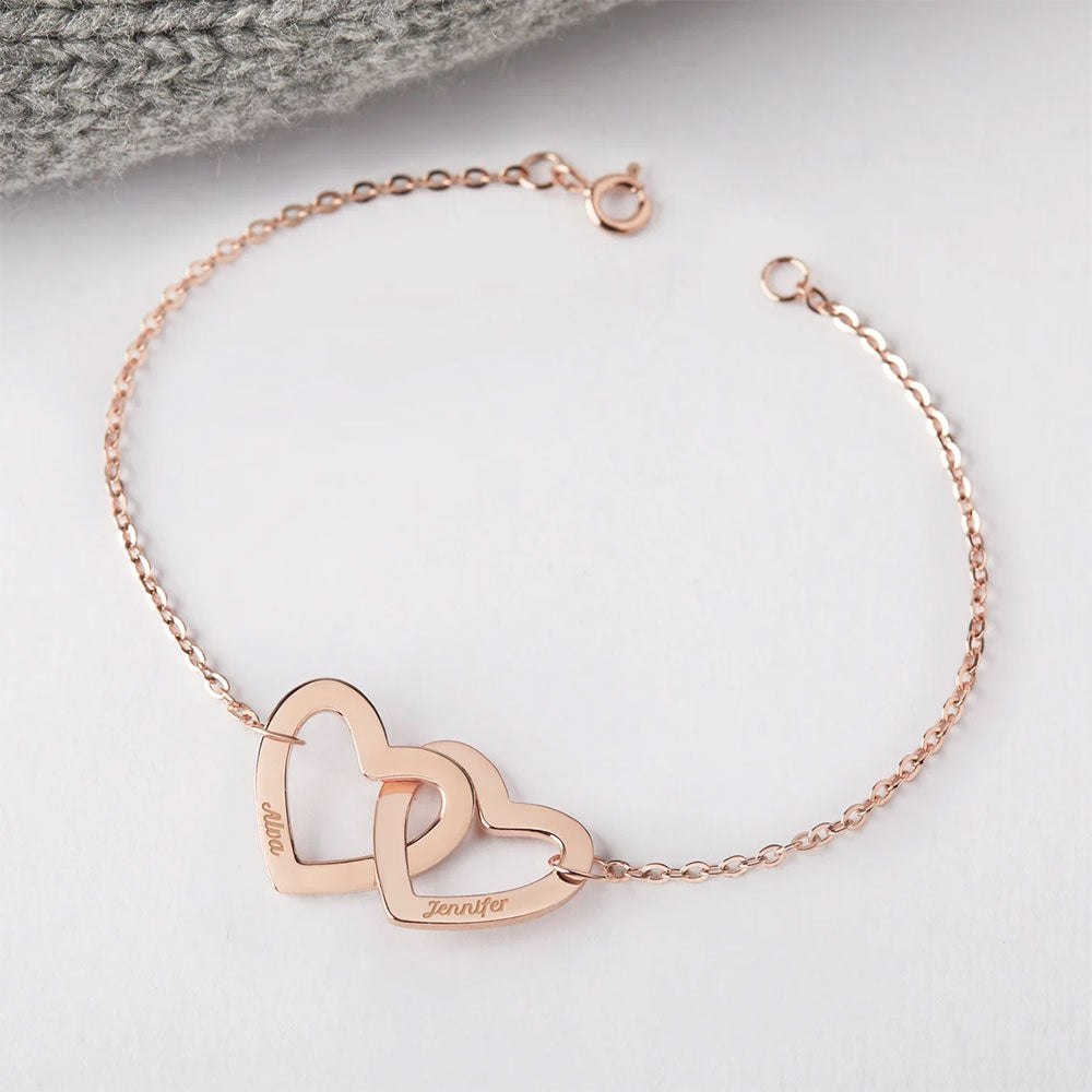 Interlocking Double Heart Bracelet in Rose Gold