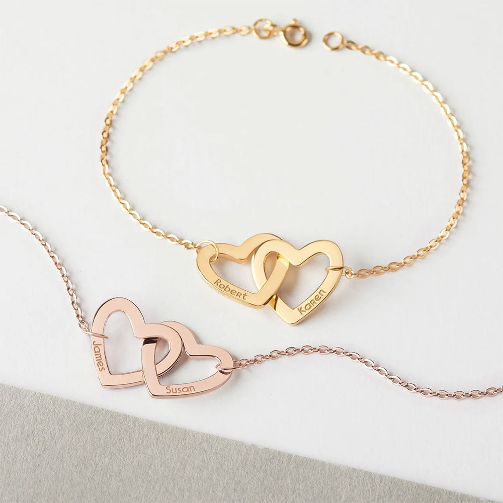 Interlocking Double Heart Bracelet in Rose Gold