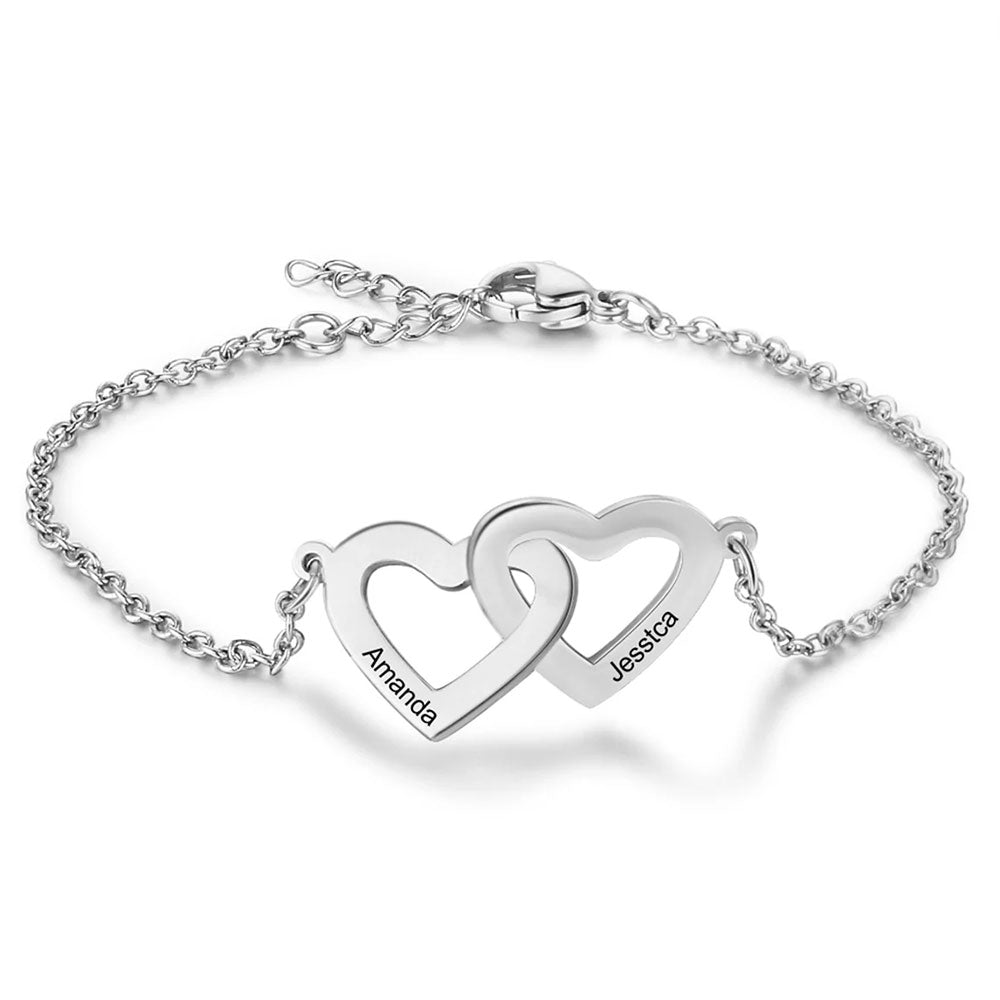 Interlocking Double Heart Bracelet in Silver