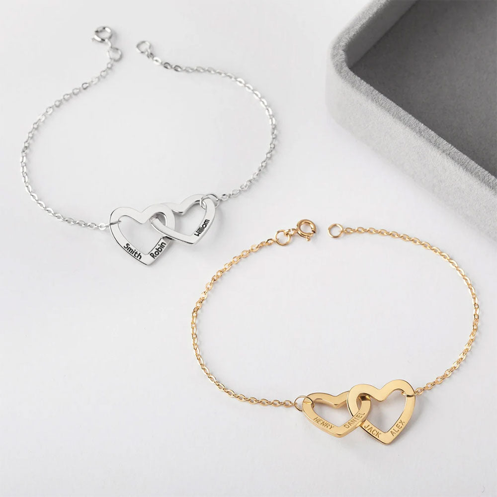 Interlocking Double Heart Bracelet in Silver