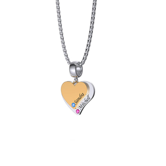 Double Heart with Birthstone Name Necklace