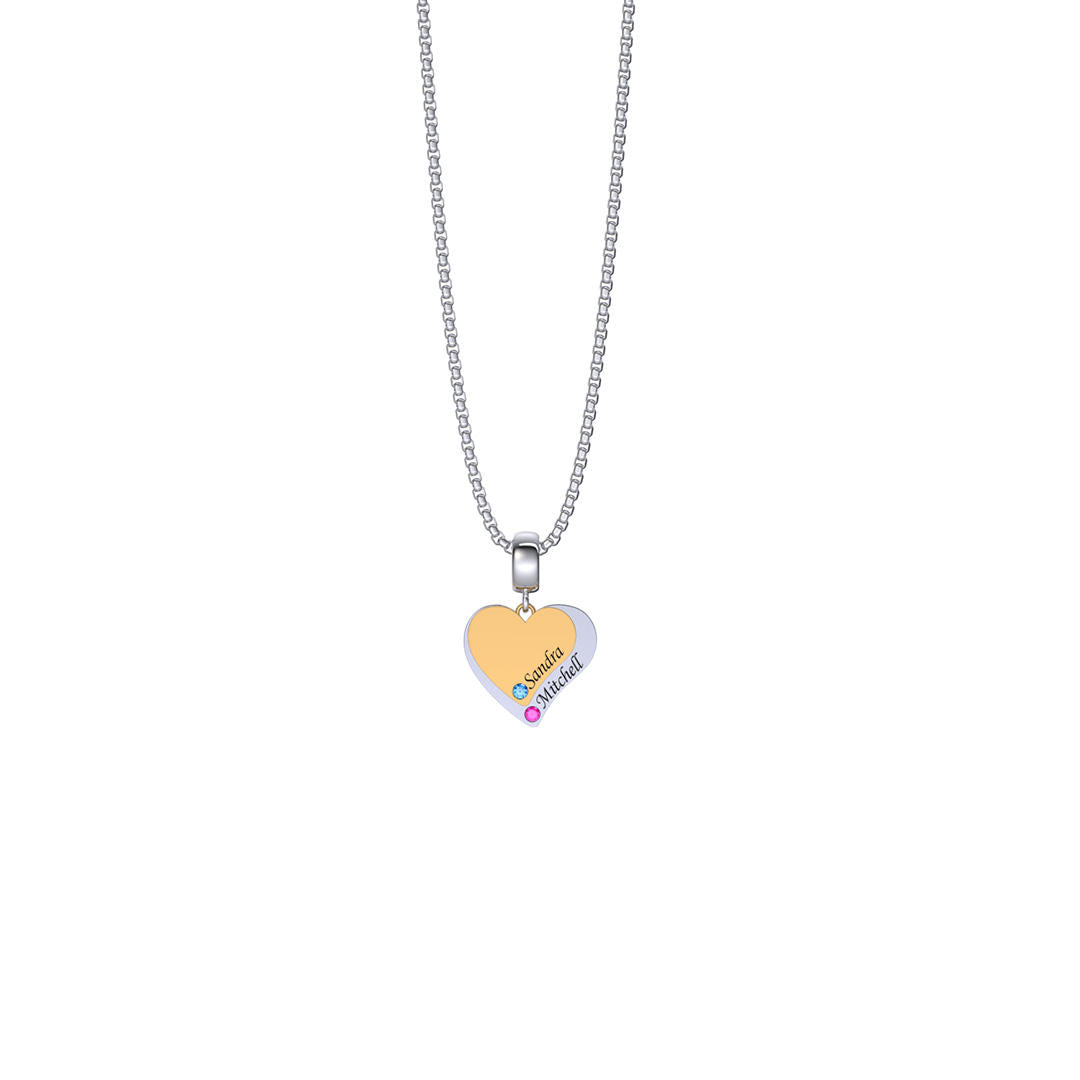 Double Heart with Birthstone Name Necklace