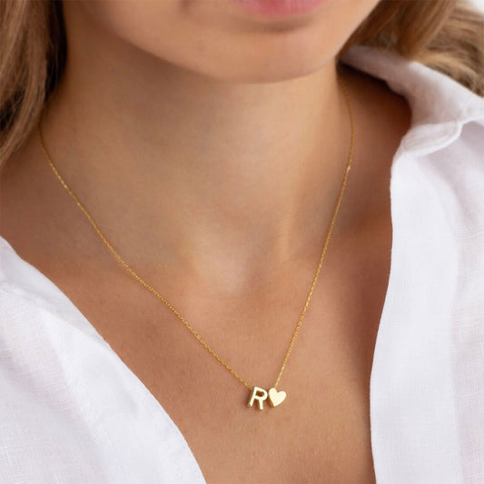 Heart Initial Necklace in Gold