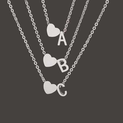 Heart Initial Necklace in Silver