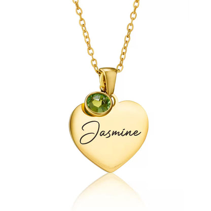 Personalized Heart and Birthstone Name Necklace