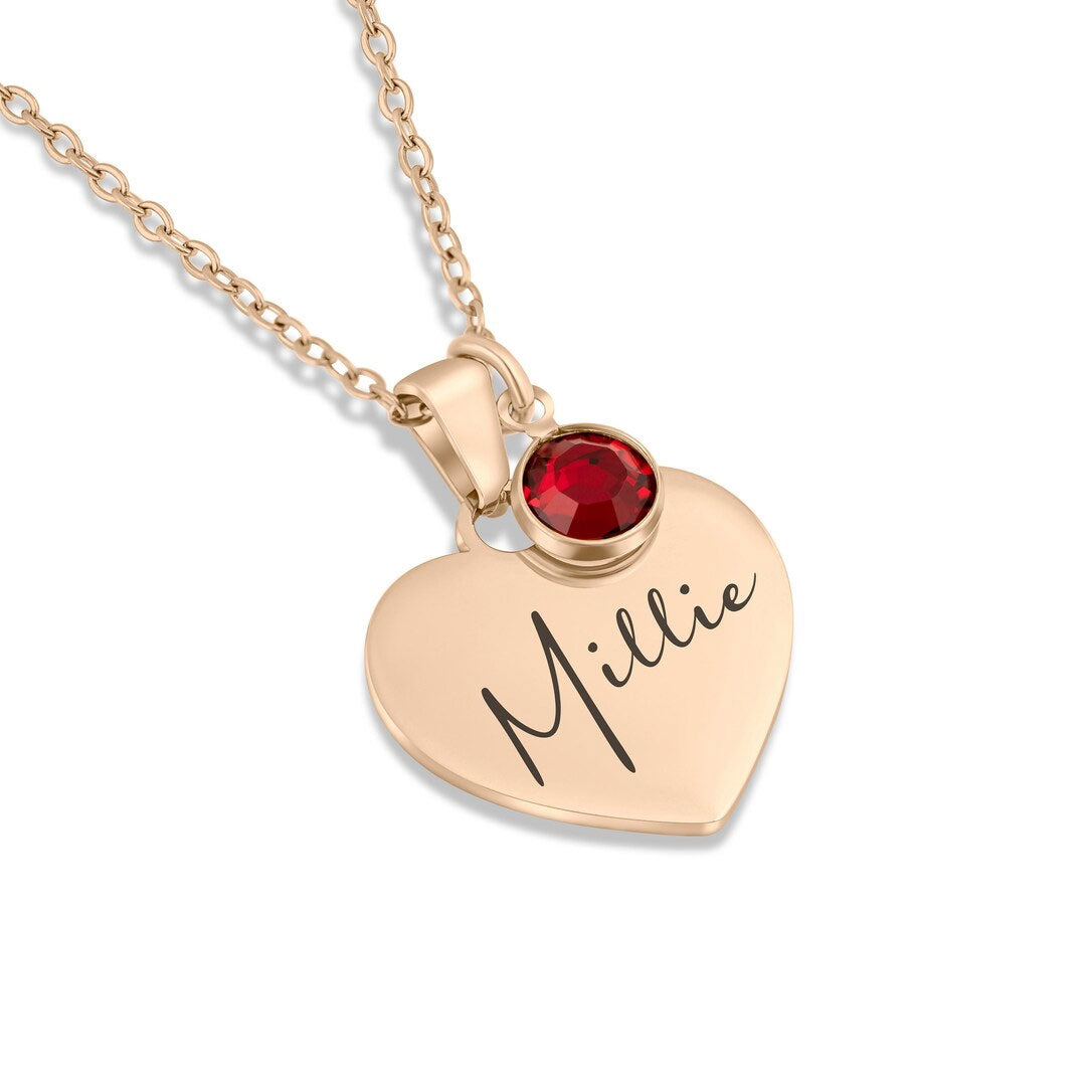 Personalized Heart and Birthstone Name Necklace