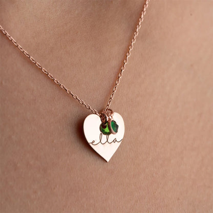 Personalized Heart and Birthstone Name Necklace