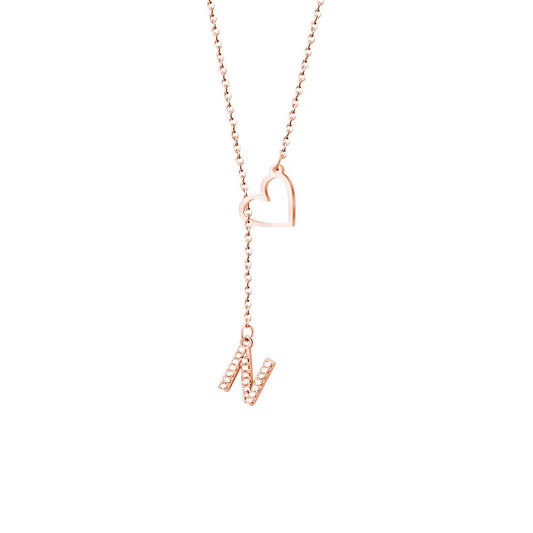 Heart Pendant with CZ Initial Necklace In Rose Gold