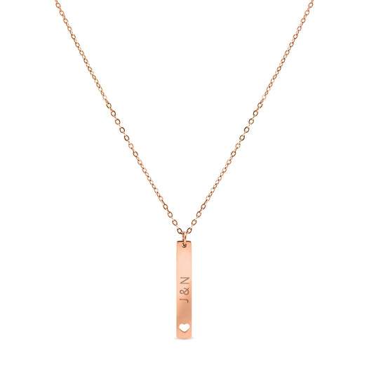 Personalized Bar Necklace with Heart Cutout In Rose Gold