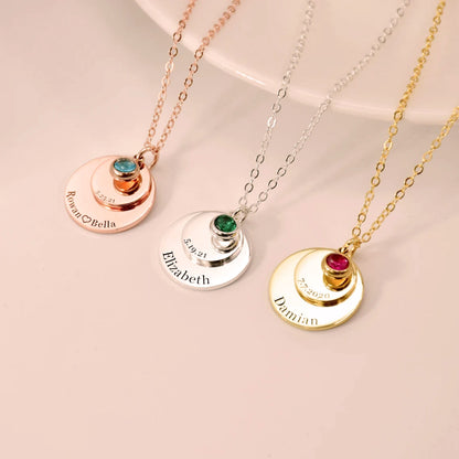 Personalized Double Disc and Birthstone Birthday Necklace