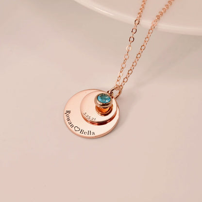 Personalized Double Disc and Birthstone Birthday Necklace