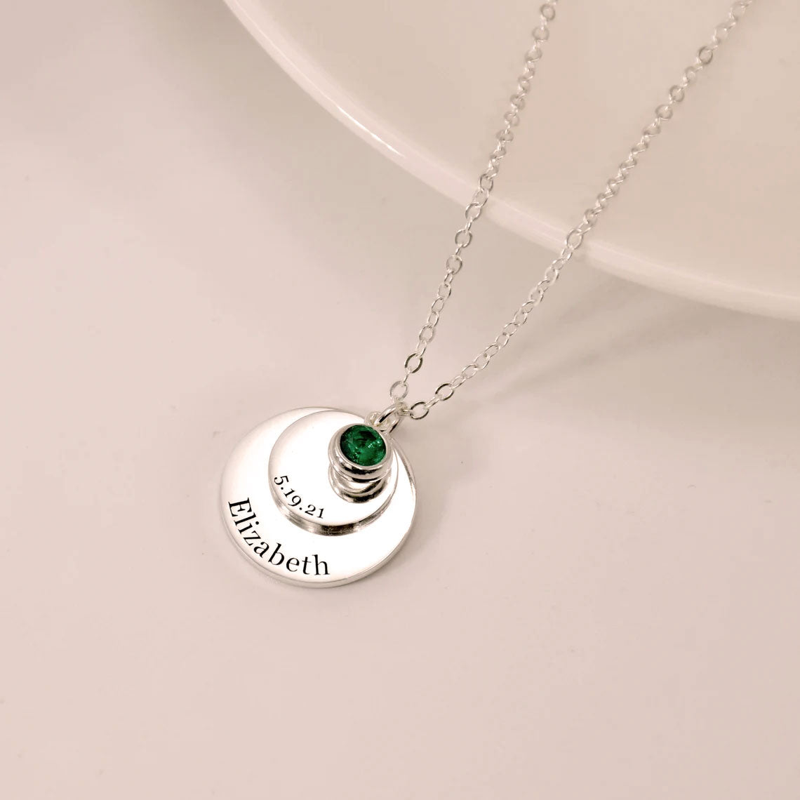 Personalized Double Disc and Birthstone Birthday Necklace