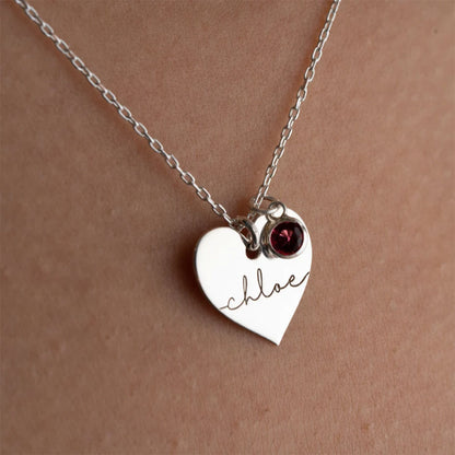 Personalized Heart and Birthstone Name Necklace