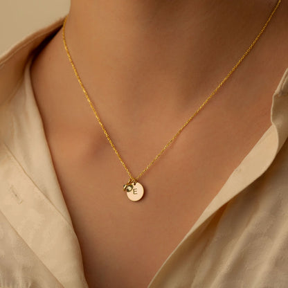 Personalized Initial Disc and Birthstone Necklace