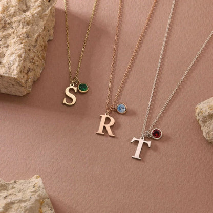 Personalized Letter Birthstone Necklace