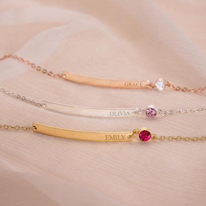 Personalized Curved Bar with Birthstone