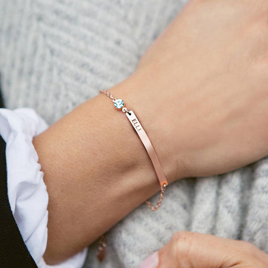 Personalized Curved Bar with Birthstone In Rose Gold