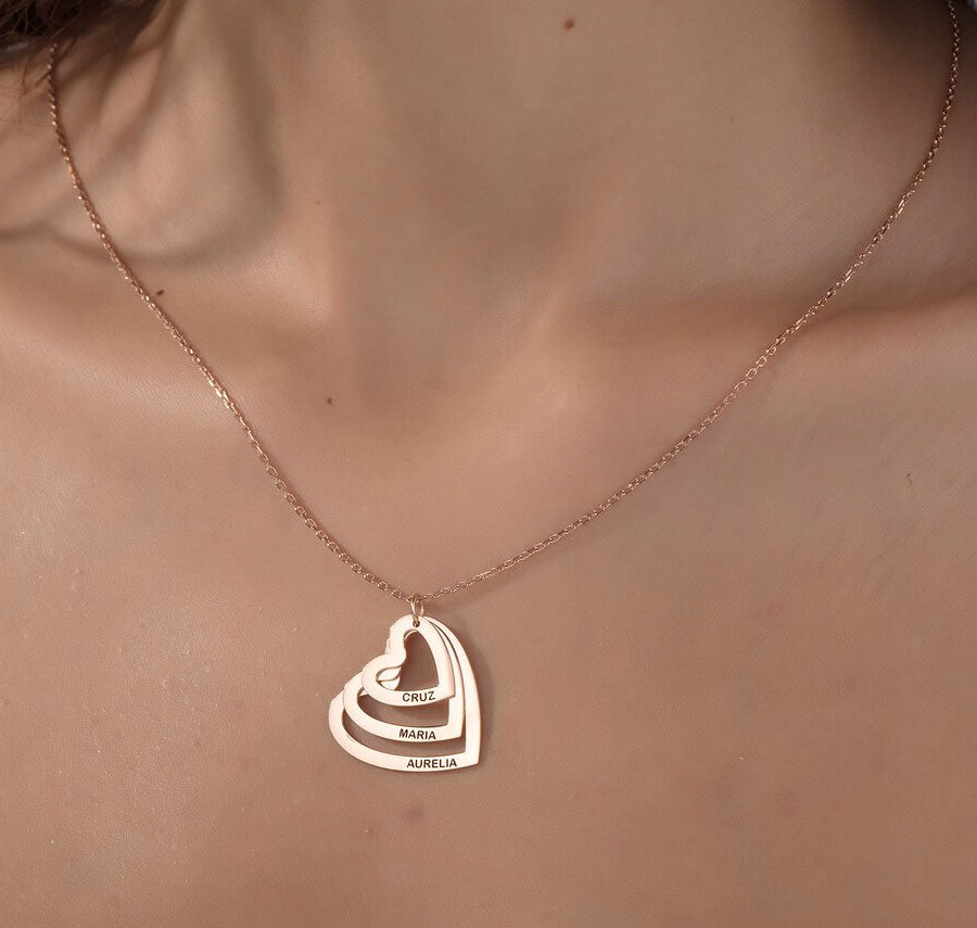 Stacking Heart Charm Necklace in Rose Gold