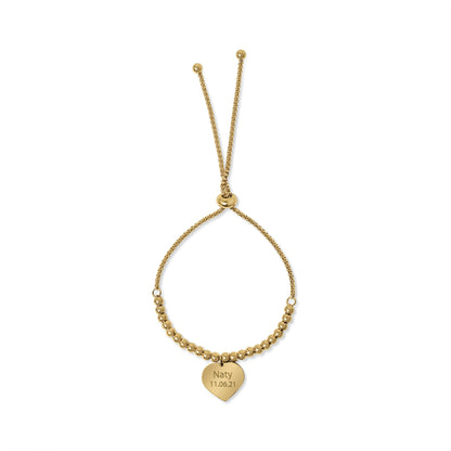 Beaded Bracelet with Heart Pendant in Gold