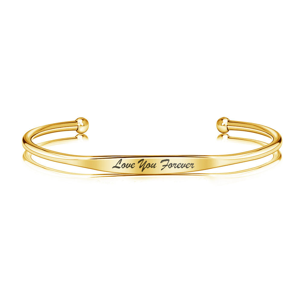 Personalized Thin Bangle Cuff Bracelet In Gold