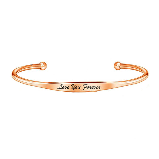 Personalized Thin Bangle Cuff Bracelet In Rose Gold